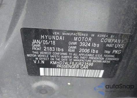 2018 Hyundai Elantra Se z USA, uszkodzony, nr VIN KMHD74LF6JU623598